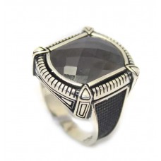 Ring Silver Sterling 925 Black Onyx Stone Men's Hand Engraved C 345